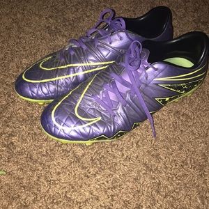 Purple and Neon Yellow Hypervenom soccer cleats